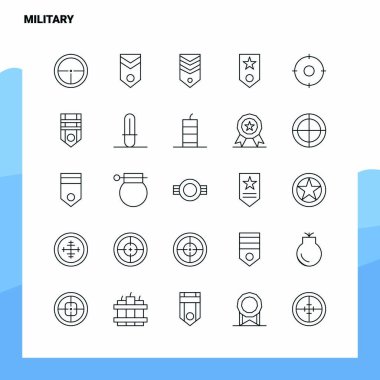 Askeri hat simgesi seti 25 Simge ayarlandı. Vektör Minimalizm Biçimi 