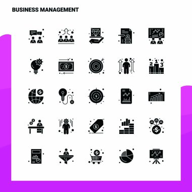 25 İş Yönetimi Simgesi ayarlandı. Solid Glyph Simge Vektörü İllüstr