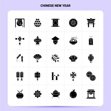 25 Çin Yeni Yıl Simgesi seti. Vektör Glyph Biçim Tasarımı Bl