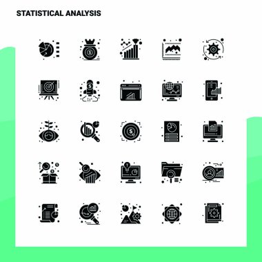 25 İstatistik Analiz Simgesi seti. Katı Kabartma Simgesi Vektör İltihabı
