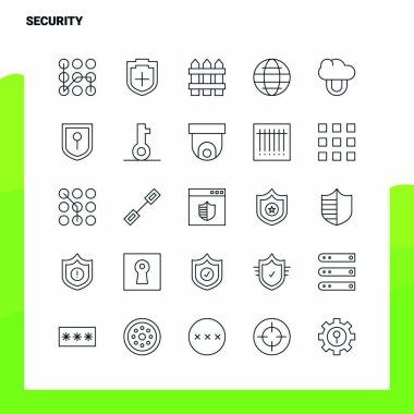 Güvenlik Hat Simgesi seti 25 Simge ayarladı. Vektör Minimalizm Biçimi 