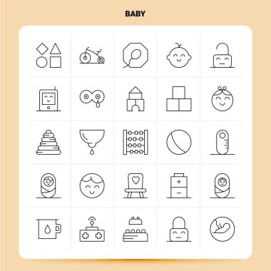 Taslak 25 Bebek Simgesi seti. Vektör Satırı Biçim Tasarımı Siyah Simgeler S