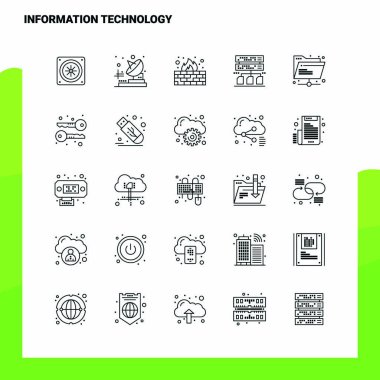 Bilgi Teknolojisi Hat Simgesi seti 25 Simge ayarladı. Vektör Min