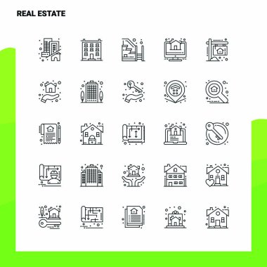 Emlak Çizgisi Simgesi seti 25 Simge ayarlandı. Vektör Minimalizm Sty