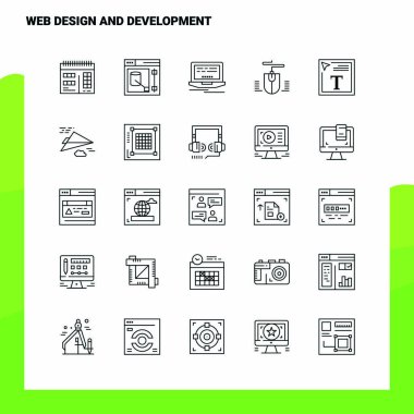 Web Tasarım ve Geliştirme Satır Simgesi seti 25 Simge ayarladı. Vektör