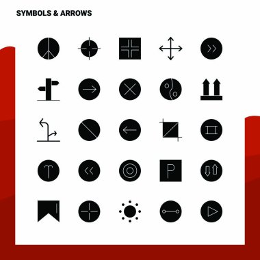 25 Sembol ve Ok Simgesi seti. Solid Glyph Simge Vektörü Illustrati