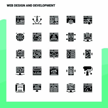 25 Web Tasarım ve Geliştirme Simgesi seti. Solid Glyph Simge Vektörü 