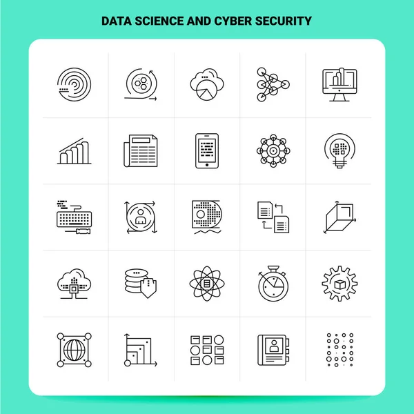 Skizzieren 25 Daten-Wissenschaft und Cyber-Sicherheit Symbol-Set. Vektorlinie — Stockvektor