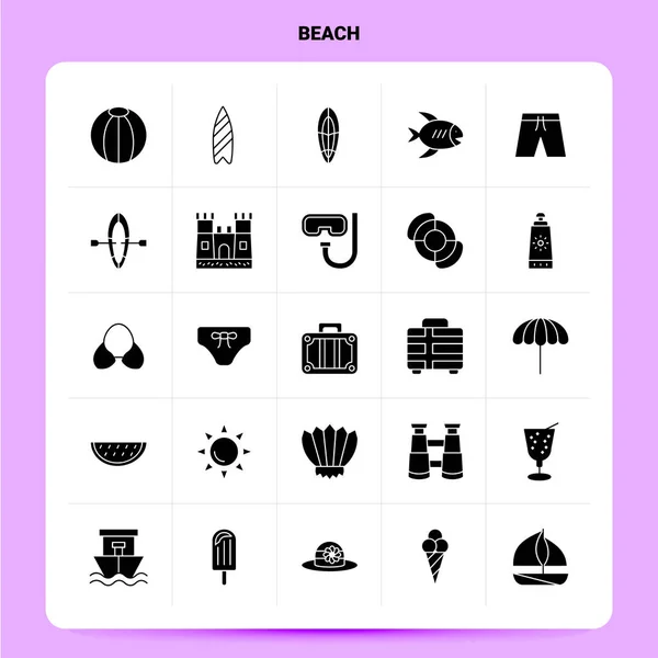 Solid 25 Beach Icon set. Vector Glyph Style Design Black Icons S — Stock Vector