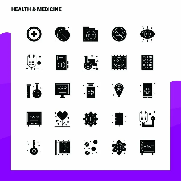 25 Egészség és orvostudomány ikon készlet. Szilárd Glyph ikon vektor Illustrat — Stock Vector