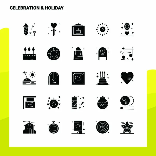 25 Celebration & Holiday Icon set. Solid Glyph Icon Vector Illus — Stockový vektor