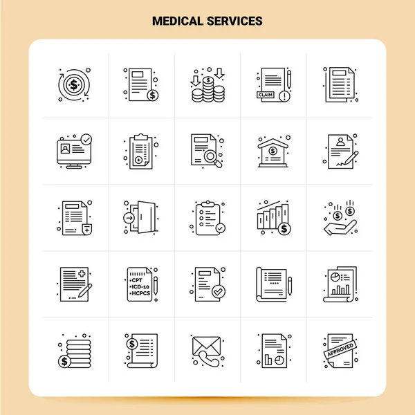 OutLine 25 Medical Services Icon set. Vector Line Style Design B — Stock Vector