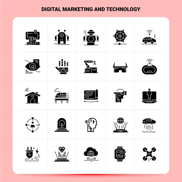 Solid 25 Digital Marketing e tecnologia Icona impostata. Glyph vettoriale — Vettoriale Stock