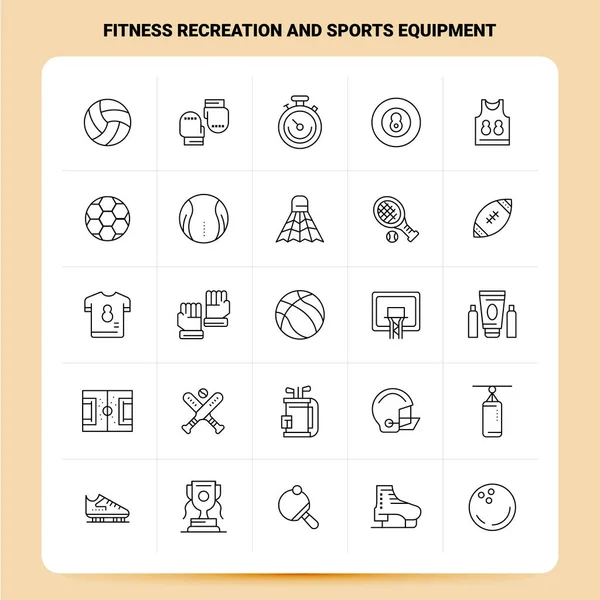 Zarys 25 Fitness Rekreacja i sprzęt sportowy Ikona zestaw. Warzywa — Wektor stockowy