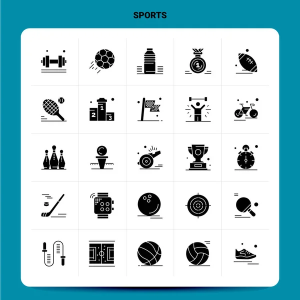 Conjunto de iconos deportivos Solid 25. Vector Glyph Style Design Iconos negros — Vector de stock