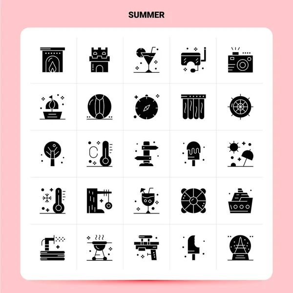 Solid 25 Summer Icon set. Vector Glyph Style Design Black Icons — Stock Vector