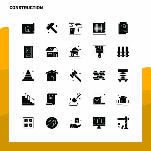 25 Zestaw ikon budowlanych. Ilustracja wektora glifów stałych T — Wektor stockowy
