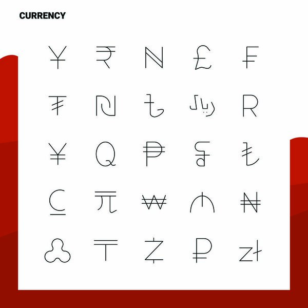 Set of Currency Line Icon set 25 Icons. Vector Minimalism Style 