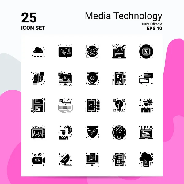 25 Media Technology Icône Set. Fichiers EPS 10 100 % modifiables. Busine — Image vectorielle