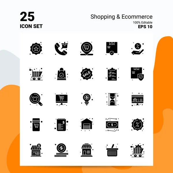 25 Shopping & ECommerce Icon Set. 100% Editable EPS 10 Files. Bu — Stock Vector