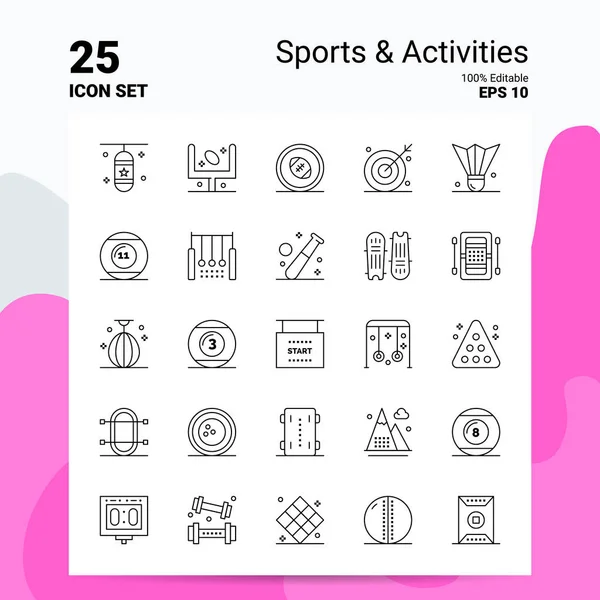 25 Esportes & Atividades Icon Set. Arquivos EPS 10 100% editáveis. Autocarro — Vetor de Stock