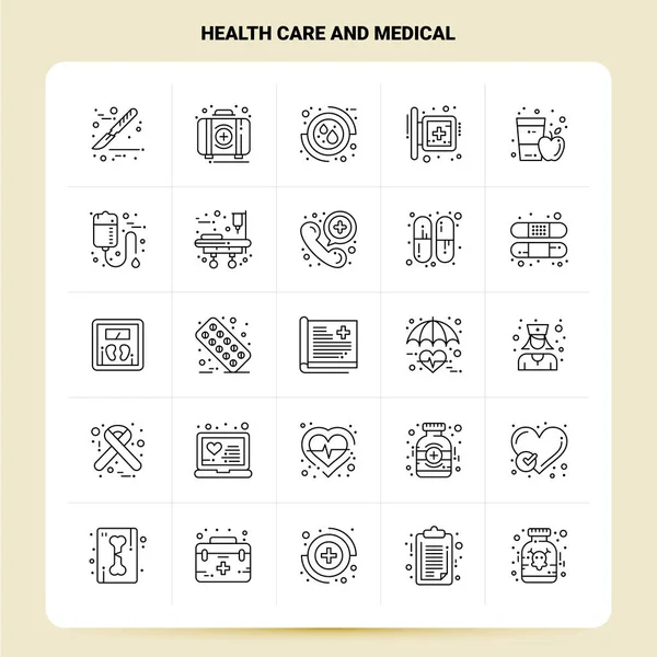 Комплект "OutLine 25 Health Care and Medical Icon". Векторная линия, стиль D — стоковый вектор
