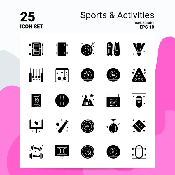 25 Sports & Activities Icon Set. 100% Editable EPS 10 Files. Bus — Stock Vector