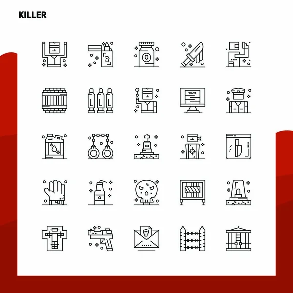 Killer Line Icon seti 25 Simge ayarladı. Vektör Minimalizm Biçimi De — Stok Vektör