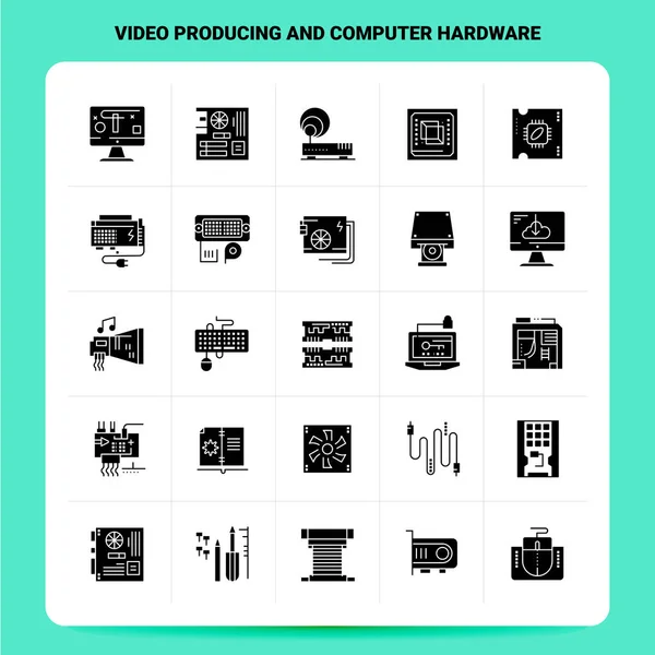 Solide 25 Production vidéo et matériel informatique Icône ensemble. Vecteur — Image vectorielle