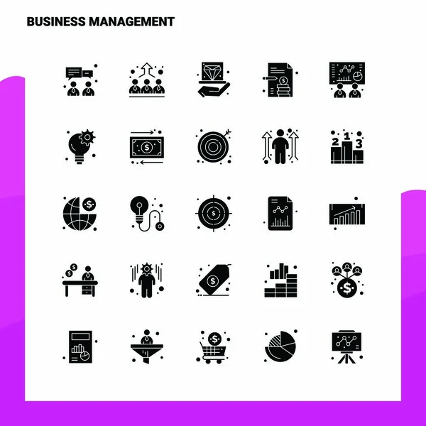 25 Business Management Icon zestaw. Solidny Ikona glifa wektor Illustr — Wektor stockowy