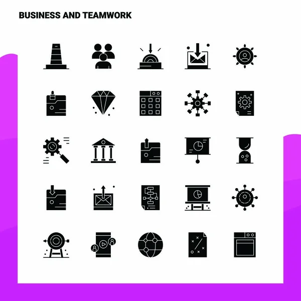 25 Business und Teamwork Icon Set. Solide Glyphen-Symbolvektor illus — Stockvektor