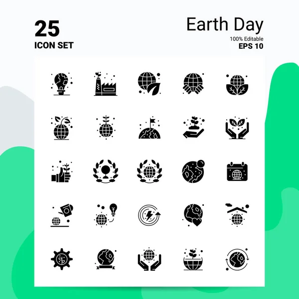 Set di icone della Giornata della Terra 25. File EPS 10 modificabili al 100%. Logo aziendale — Vettoriale Stock