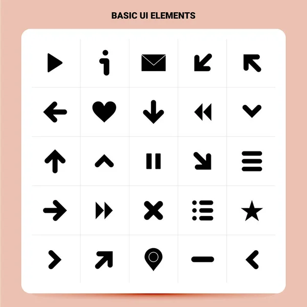 Solidny 25 Podstawowy zestaw ikon Ui Elements. Projektowanie stylu wektorowego glif B — Wektor stockowy