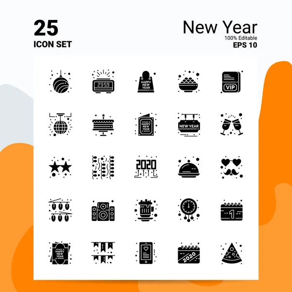 25 New Year Icon Set. 100% editovatelné soubory Eps10. Obchodní logo — Stockový vektor