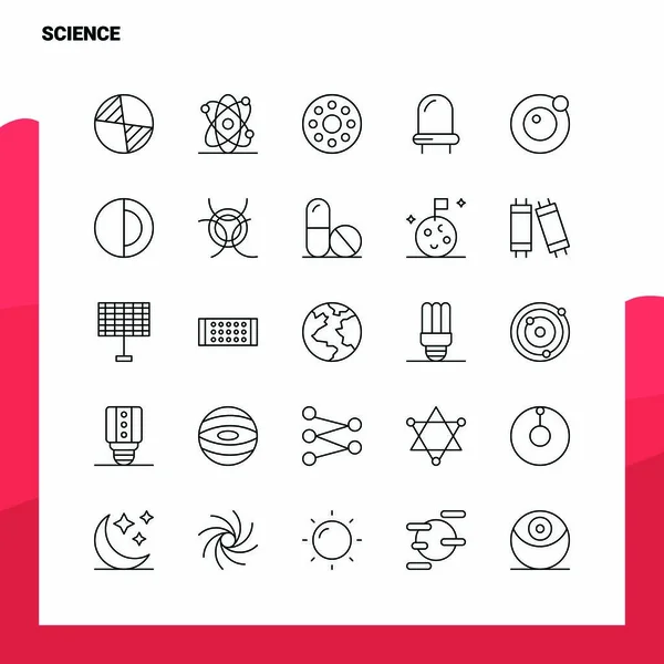 Uppsättning Science Line Ikonen uppsättning 25 ikoner. Vektorminimalism stil D — Stock vektor