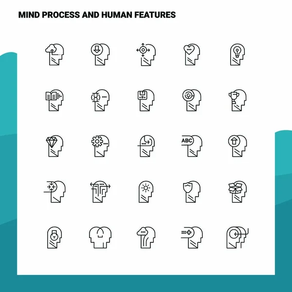 Σύνολο της διαδικασίας μυαλό και τα ανθρώπινα χαρακτηριστικά Γραμμή εικονίδιο που 25 Εικόνες. V — Διανυσματικό Αρχείο