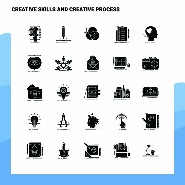 25 творчих навичок і творчого процесу набір піктограм. Твердий гліф Ic — стоковий вектор