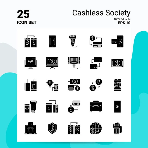 25 Cashless Society Icon Set. 100% Editable EPS 10 Files. Busine