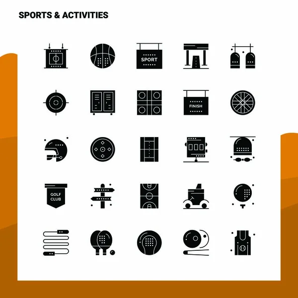 25 Sport & Activiteiten Icoon set. Solid Glyph Icon Vector Illustr — Stockvector