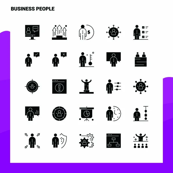 25 Business People Icon set. Solid Glyph Icon Vector Illustratio — Stock Vector