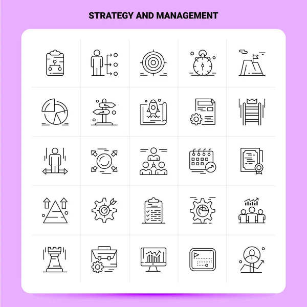 Esquema 25 Conjunto de iconos de estrategia y gestión. Estilo de línea vectorial D — Archivo Imágenes Vectoriales