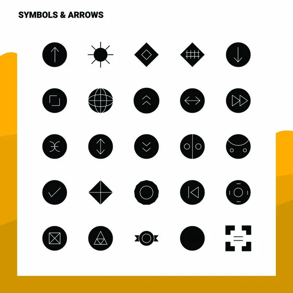 25 symboli i ikona strzałek. Solidne Ikona Ikony Glyph wektor Illustrati — Wektor stockowy