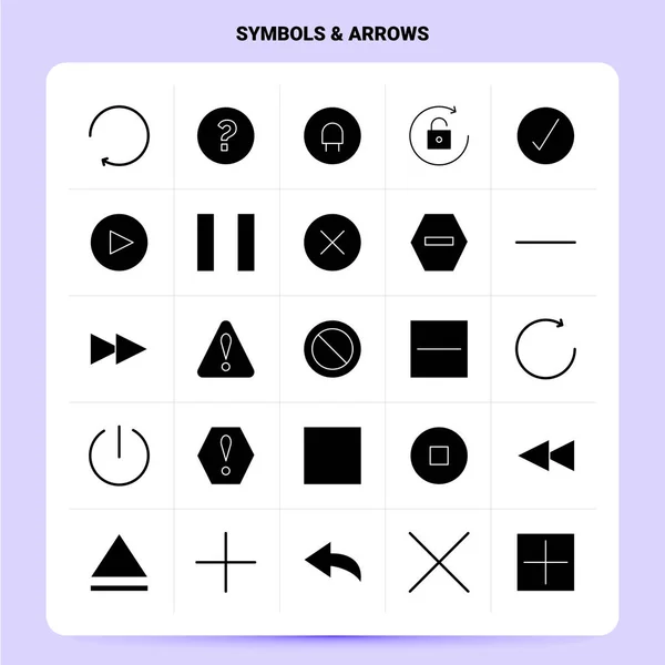 Solid 25 Symbolen & Pijlen Icoon set. Vector Glyph Style Ontwerp Bl — Stockvector