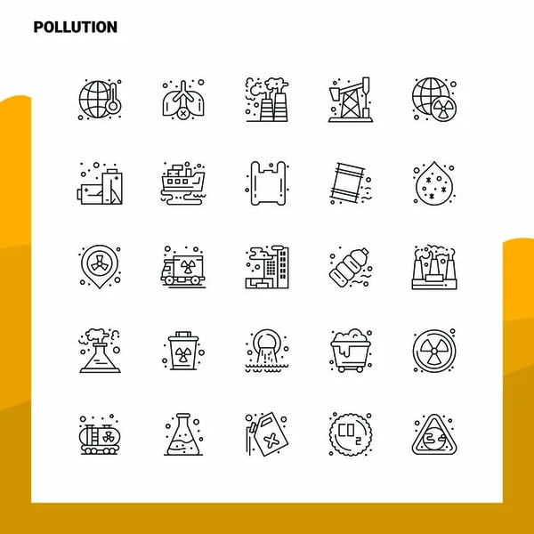 Satz von Verschmutzungslinien-Symbolen setzt 25 Symbole. Vektor Minimalismus Stil — Stockvektor