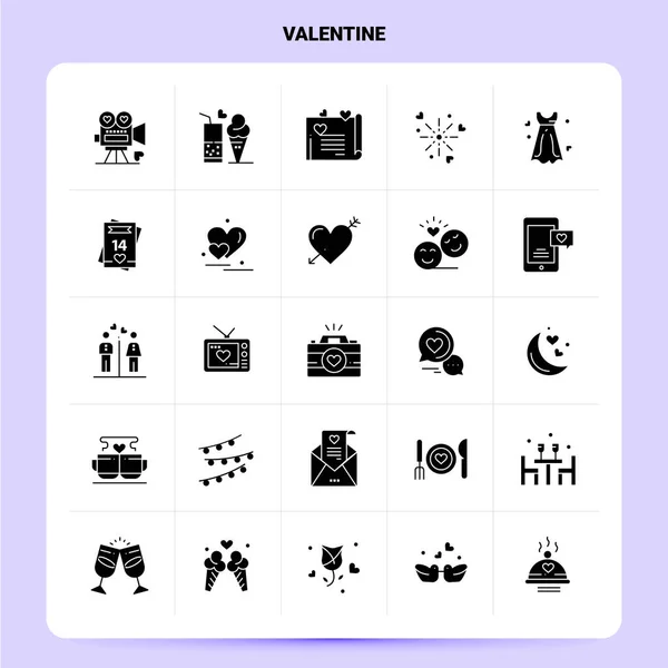 Solid 25 Valentine Icon set. Design in stile glifo vettoriale Black Ico — Vettoriale Stock