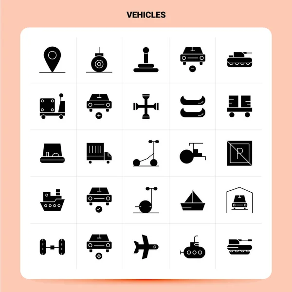 固态25台车辆图标集。 矢量象形文字设计黑色图标 — 图库矢量图片