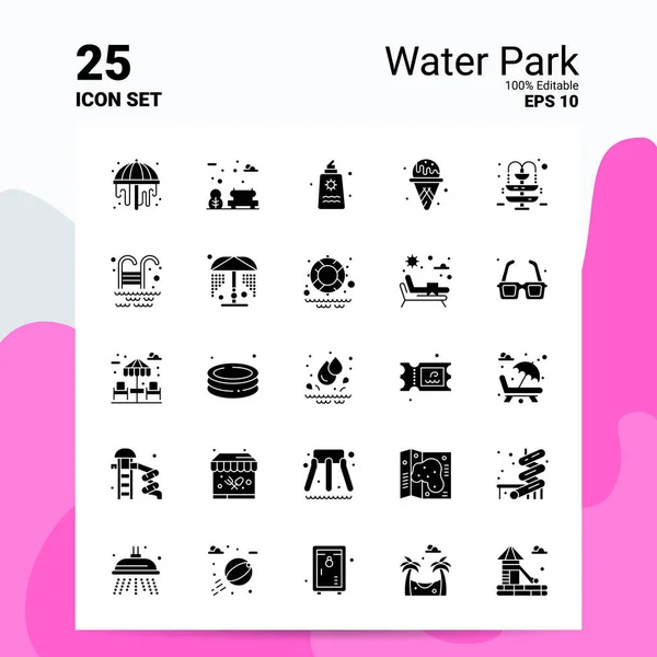 25 Water Park Icon Set. 100% Editable EPS 10 Files. Business Log — Stock Vector
