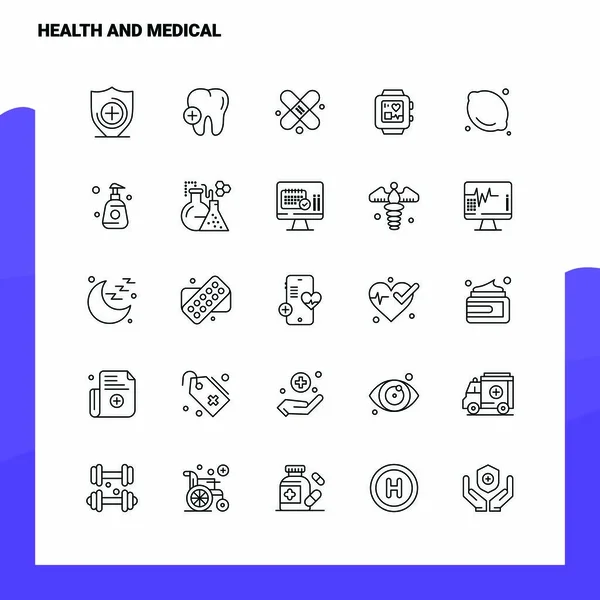 Állítsa be az egészségügyi és orvosi vonal ikon beállított 25 ikonok. Vektor minimális — Stock Vector
