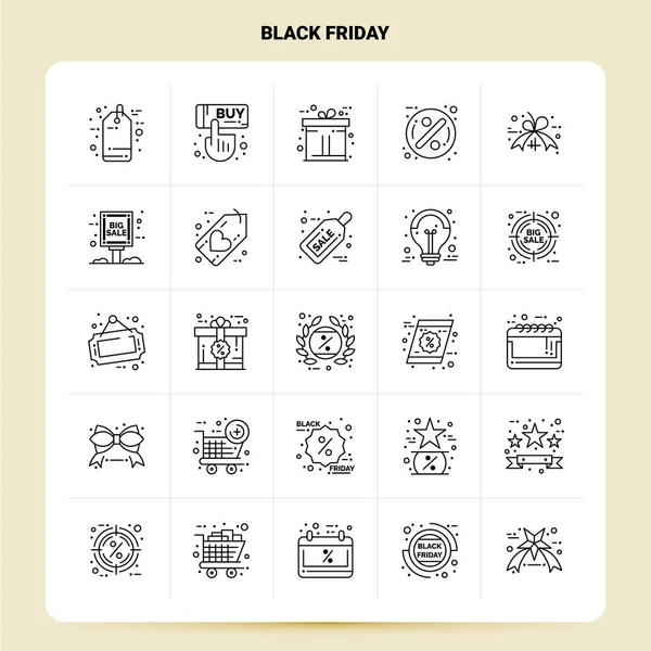 OutLine 25 Black Friday Icon set. Vector Line Style Design Black — ストックベクタ