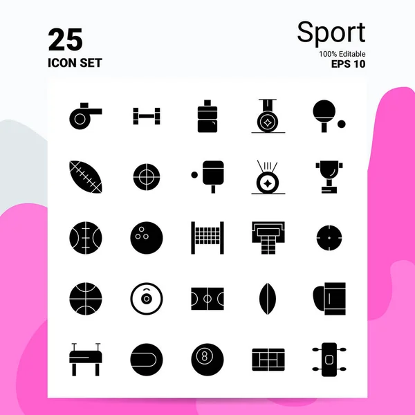 25 Zestaw ikon sportowych. 100% Edytowalny plik Eps 10. Logo biznesowe Con — Wektor stockowy